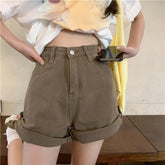 Vintage Solid Crimping Brown Shorts Jeans